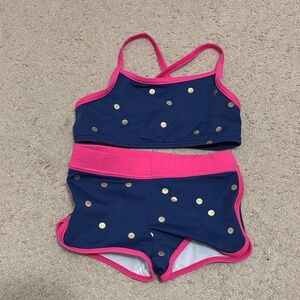 Mini Boden Navy and Pink Bikini with Gold Dots
